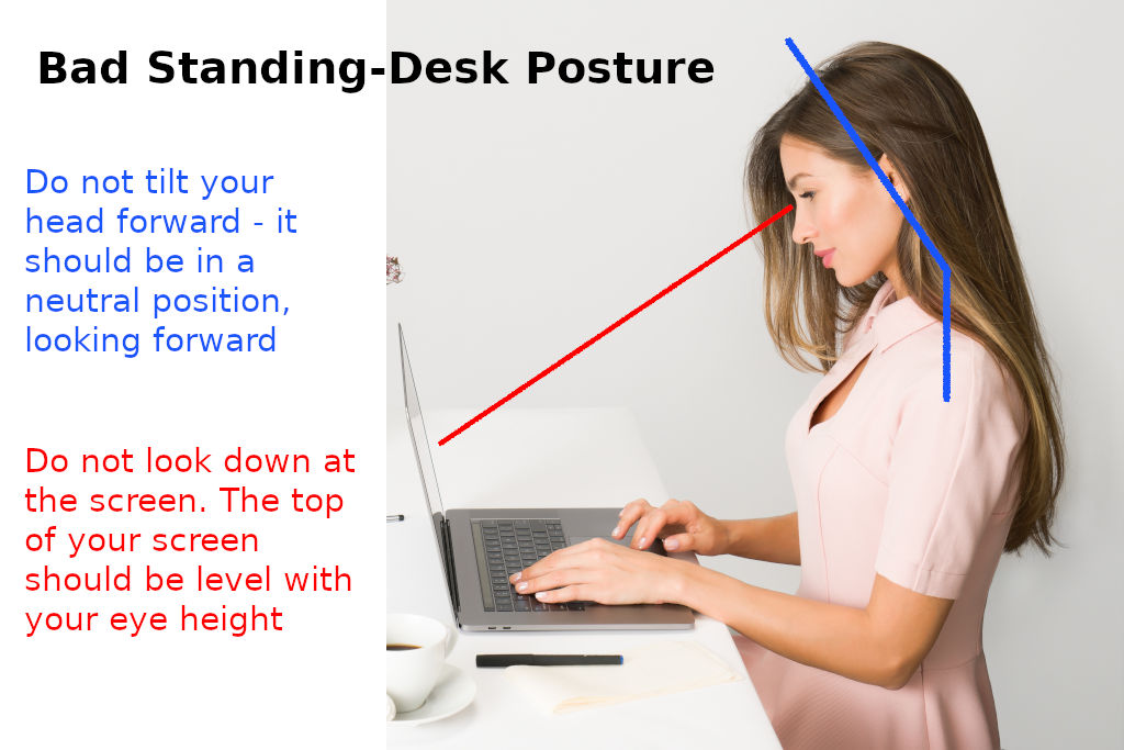 Bad posture causing neck pain with a standing desk